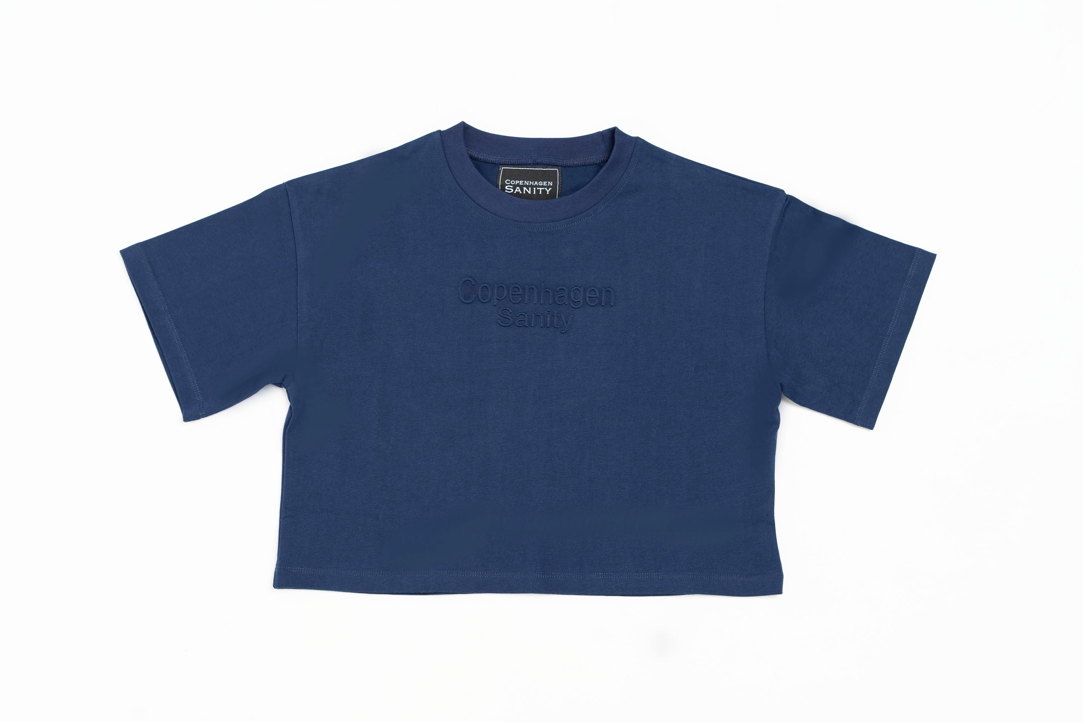 Cropped navy blå t-shirt i 100% bomuld